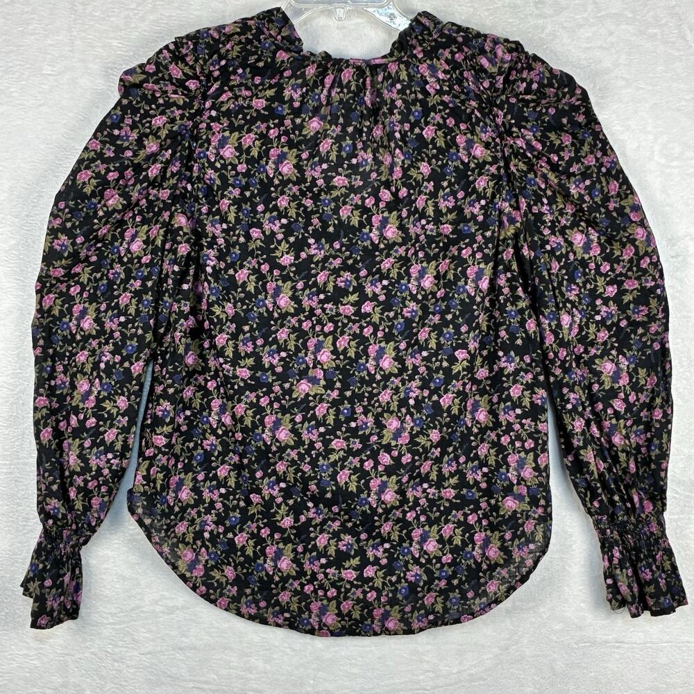 Free People Top Womens S Black Pink Floral Shirt Cottage Boho Summer Western - Picture 3 of 11